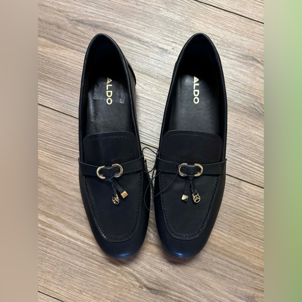 ALDO Black Loafers with Gold Accents